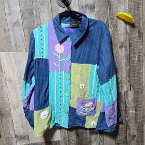 Allure Vintage 90s Patchwork Floral Embroidered Denim Jacket